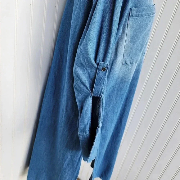 NWT L.I.F.E. Shirt Blue Denim Distressed Button Up Long Sleeve Cover Up Slits S - Picture 6 of 14